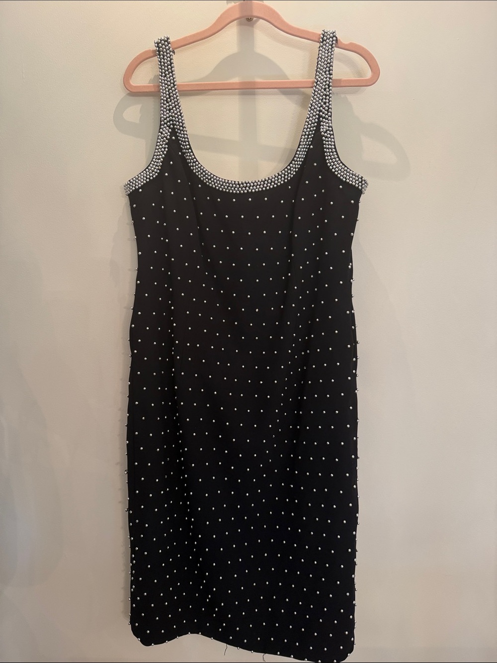 Carmen Marc Valvo Black Midi Dress with Silver Bead Detailing